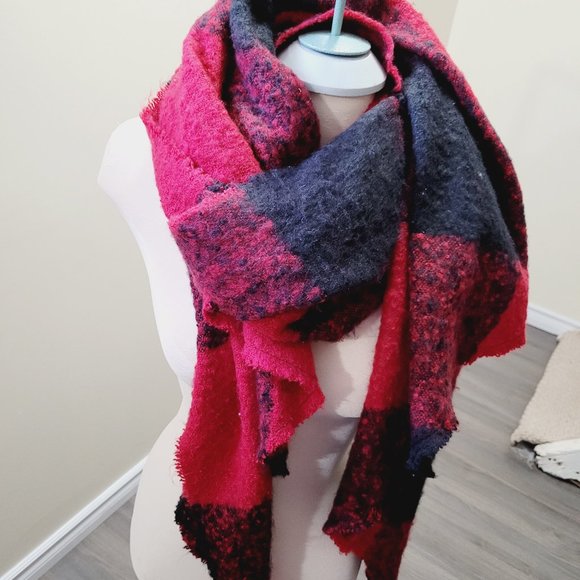 thick red flannel scarf big - Picture 2 of 4
